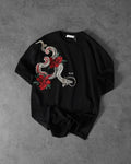 Serpent Bloom Graphic Oversized T-Shirt – Black