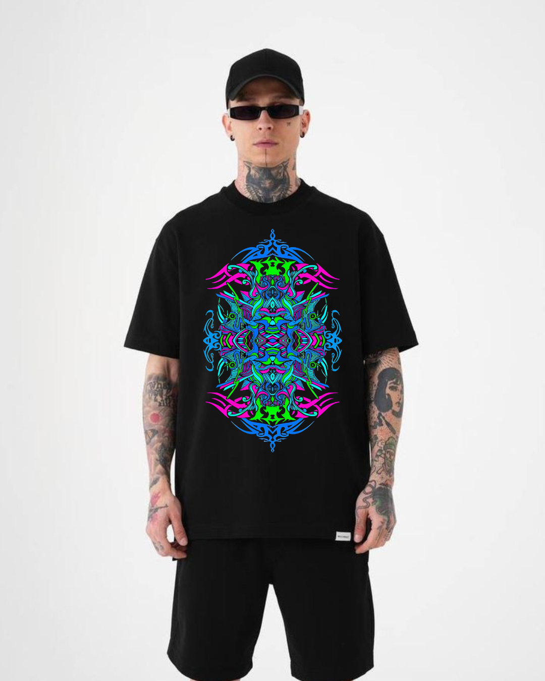 EAGLE PRIME-Oversized Graphic T-Shirt – Multicolor Tribal Art Print | Cotton Lycra Streetwear Tee | Unisex