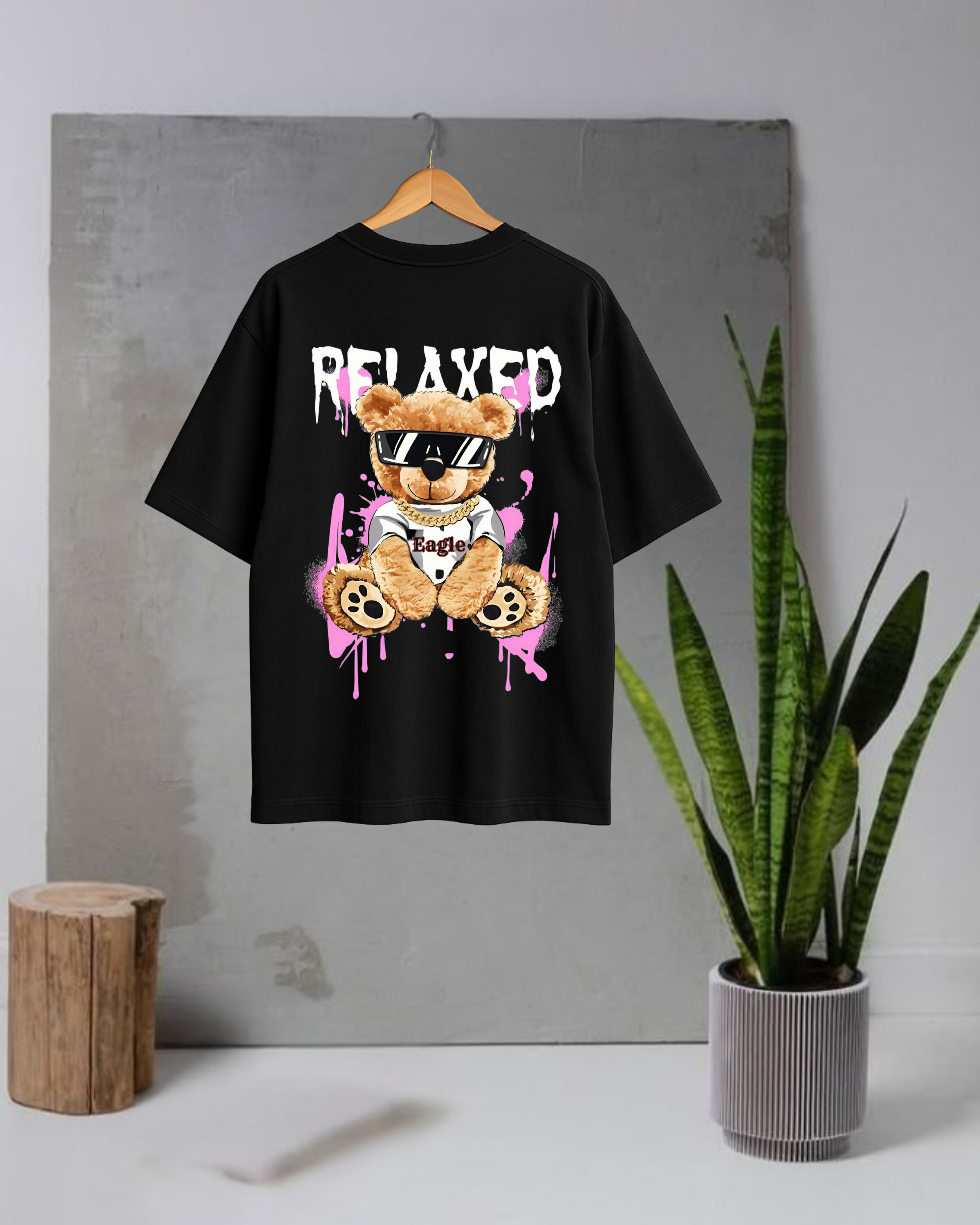 EAGLE PRIME - RELAXED Teddy Bear Back Print T-Shirt – Cotton Lycra (Oversized Fit)